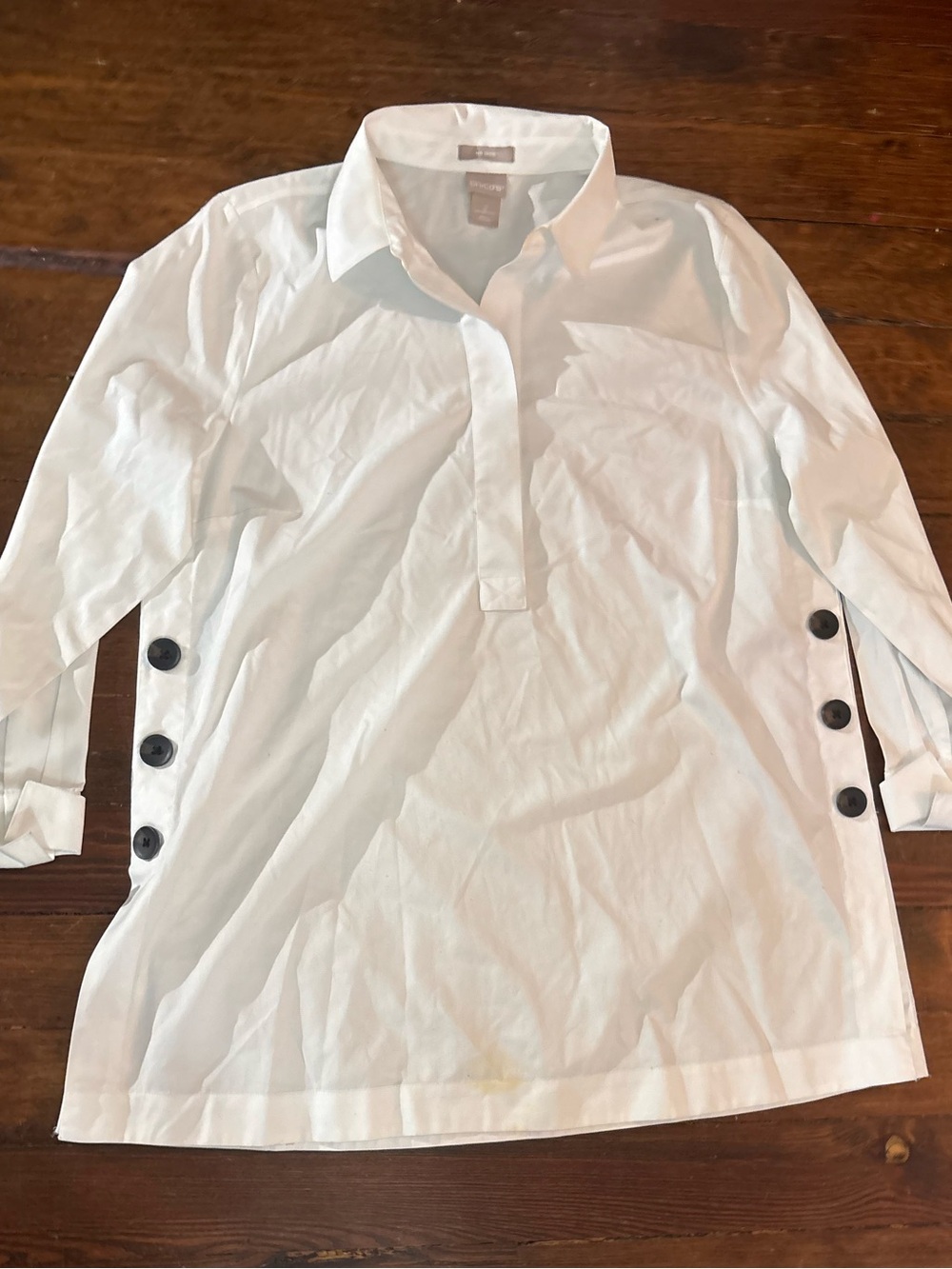 Chicos white split neck black button tunic blouse top size 14